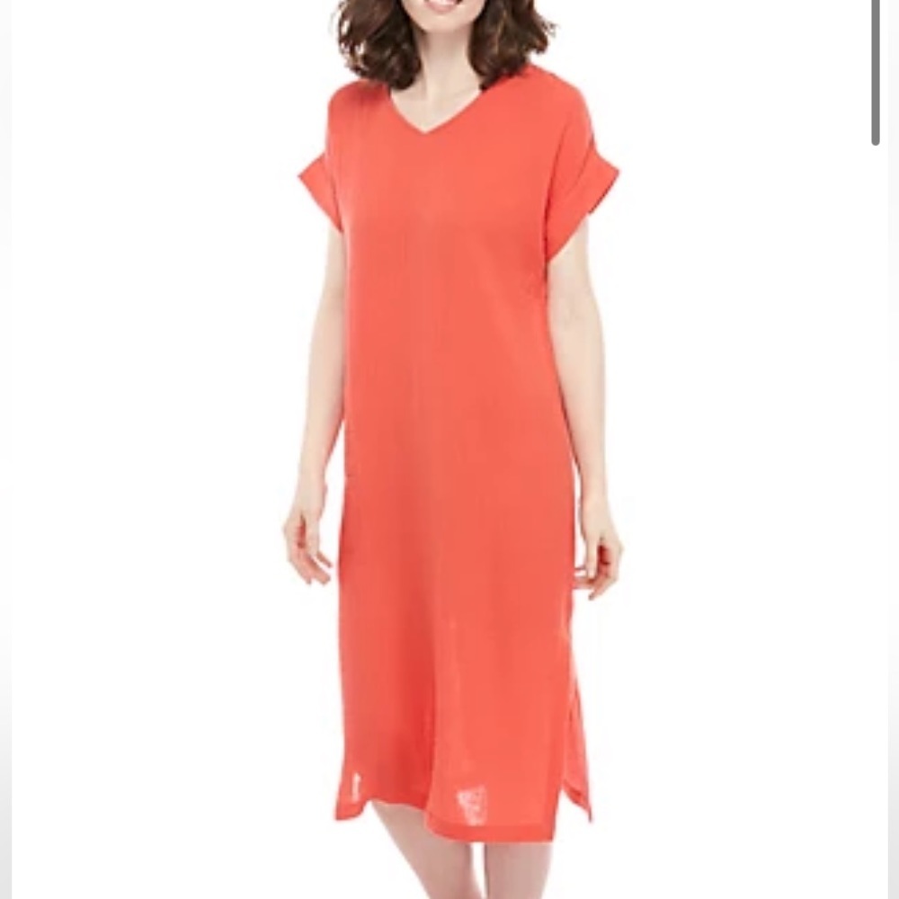 Eileen Fisher Short Sleeve V Neck Gauze Dress